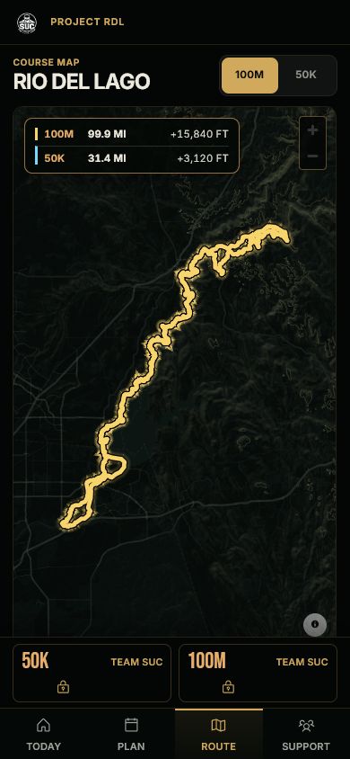 Team SUC Training Hub Route view showing course maps and GPX.