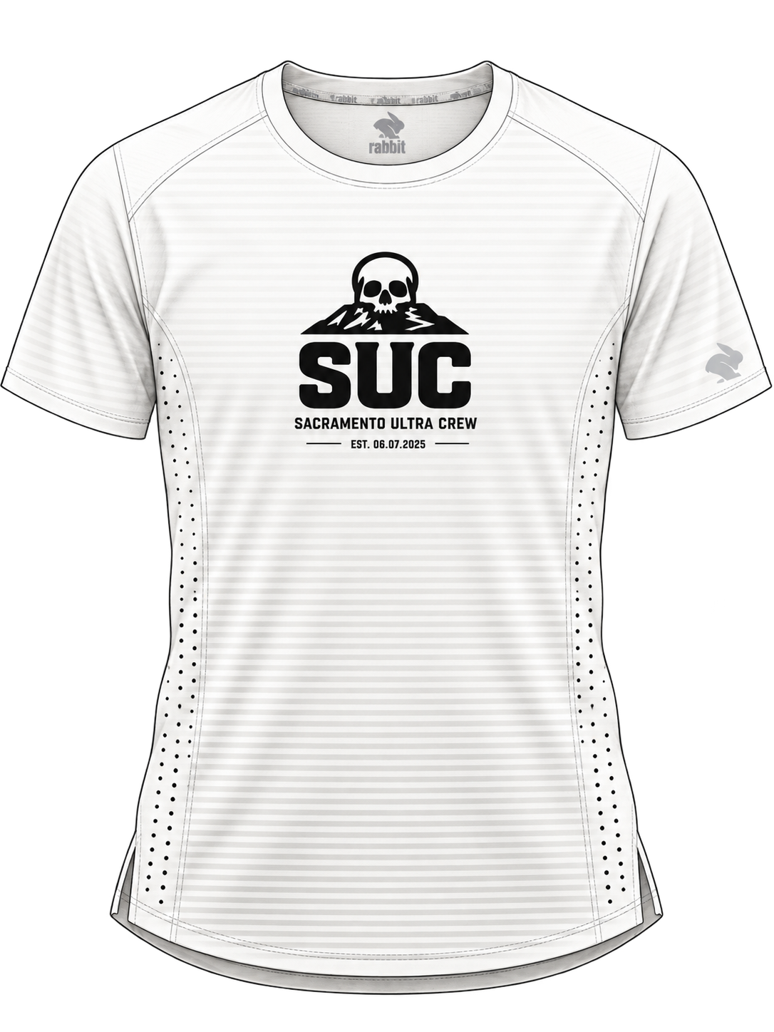 Front of the SUC × rabbit Race Pace Tee with SUC chest artwork